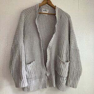 Hollister Gray Loose Knit Chunky Cardigan Sweater Open Oversized Slouchy M/L